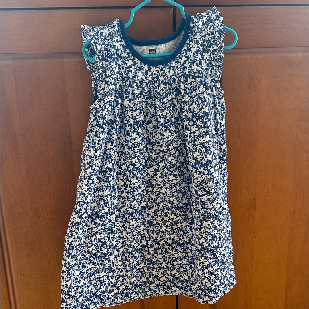 Tea Collection Navy and White Floral Sleeveless Dress